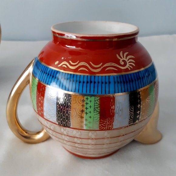 Rare- Made in Occupied Japan, 1000 Faces Design, Lidded Sugar & Creamer Bowl Set - Picture 6 of 10